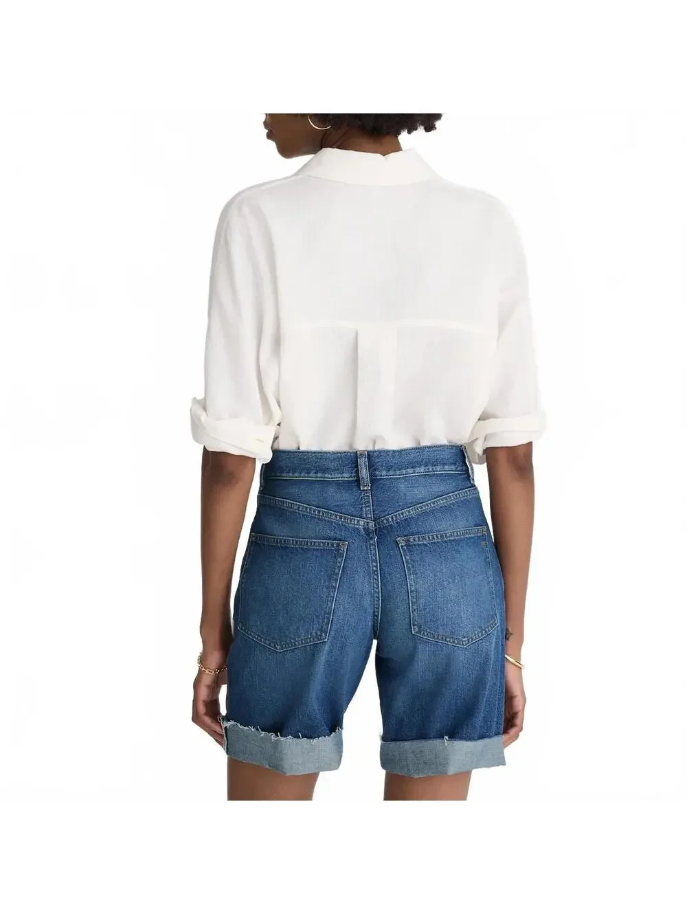 Madewell Long Baggy Cuffed Jean Shorts Rigid Blue Mifflin Wash NWT Size 25